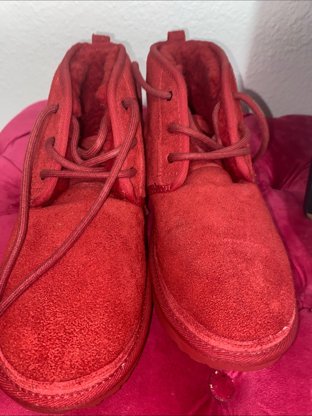 UGG Red Suede Lace-Up Ankle Booties